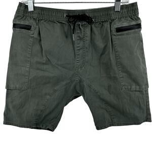 Zanerobe Shorts Drawstring Zip Pockets Streetwear Stretch Olive Green 36